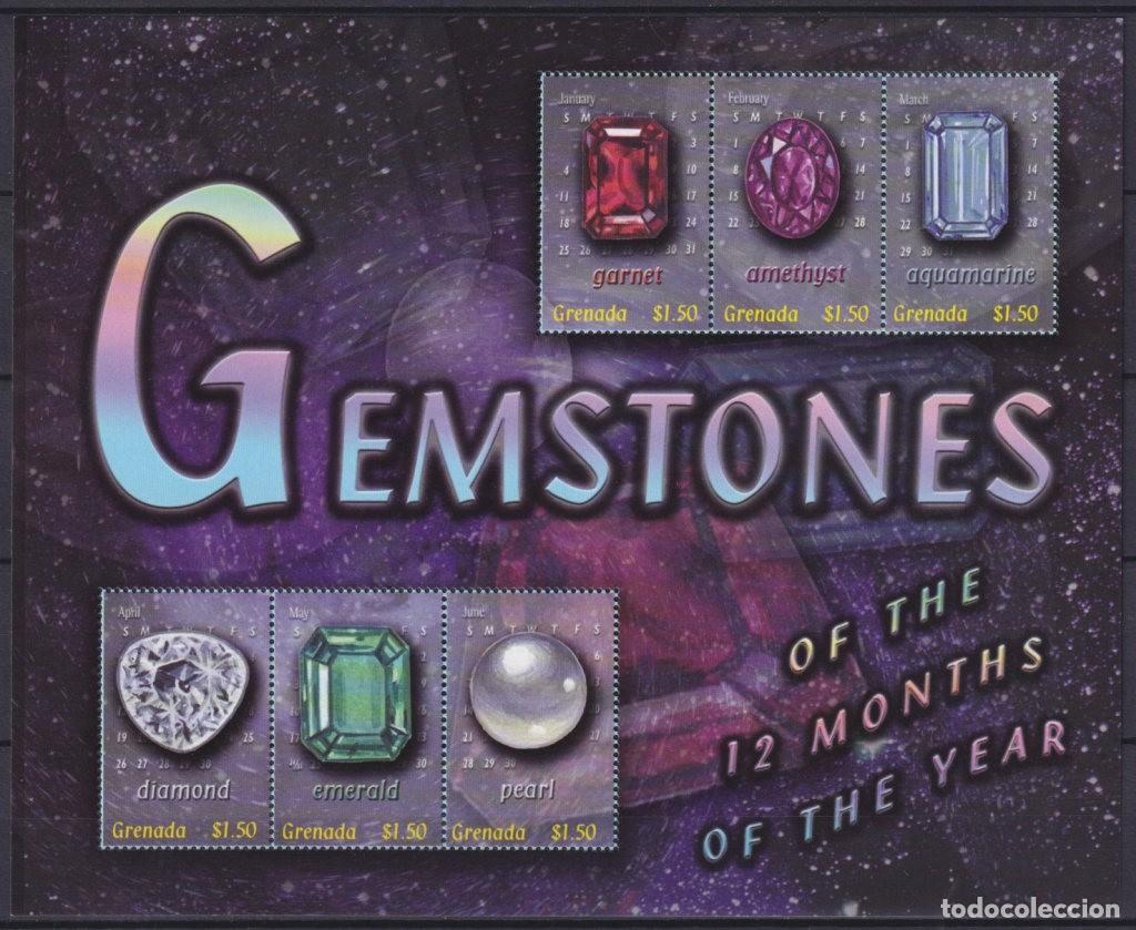 Sellos: F-EX54106 GRENADA MNH 2001 SHEET GEMSTONE GARNET PEARL EMERALD RUBY OPAL. - Foto 3