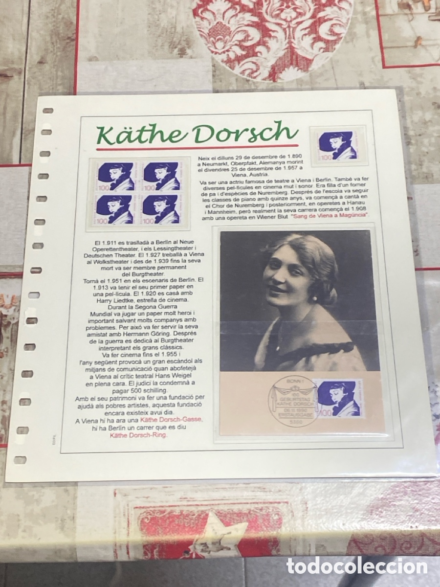 Sellos: 1 l&aacute;mina sellos y postal Actriz K&auml;the Dorsch - Foto 1