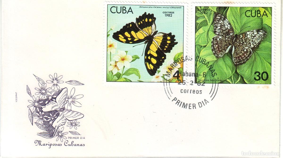 Sellos: MARIPOSAS SOBRE DE MARIPOSAS PRIMER D&Iacute;A DE CUBA - Foto 1