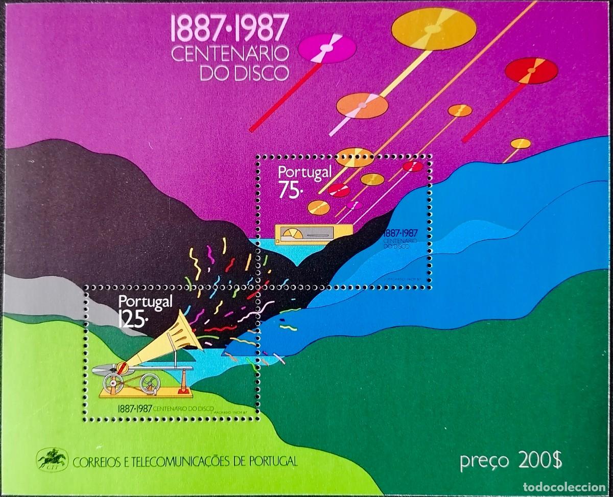 Sellos: PORTUGAL 1987 - HB CENTENARIO DEL DISCO .