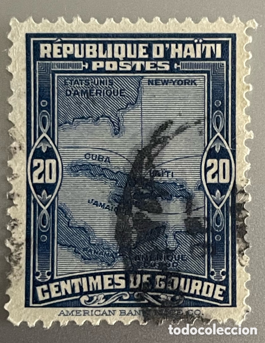 Sellos: Hait&iacute;. Mapa Hait&iacute; . 1924 - Foto 1