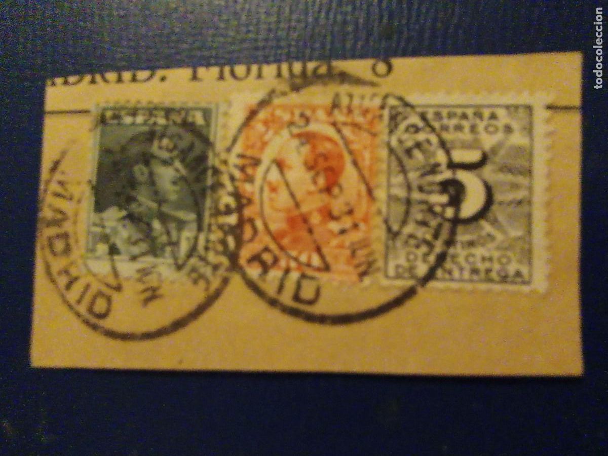 Sellos: 1 FRAGMENTO DE .** 3 SELLOS.1 DERECHO DE ENTREGA ** 1 PTS. Y 5 Y 50 CTS. (24/SET/1931 .ALCANCE NORTE