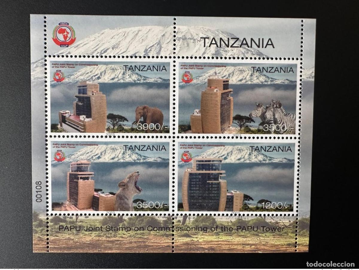 Sellos: Tanzania 2023 Mi.? Folleto M/S edici&oacute;n conjunta | Torre PAPU Arusha