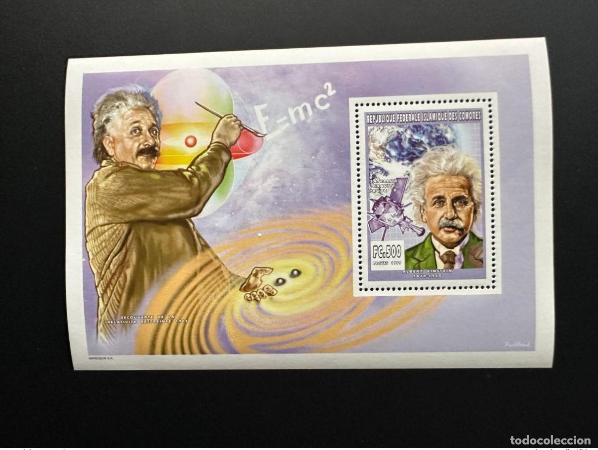 Sellos: Comoras 1999 YT 1120 Bloque de lujo Albert Einstein Sat&eacute;lite Gravedad Espacio