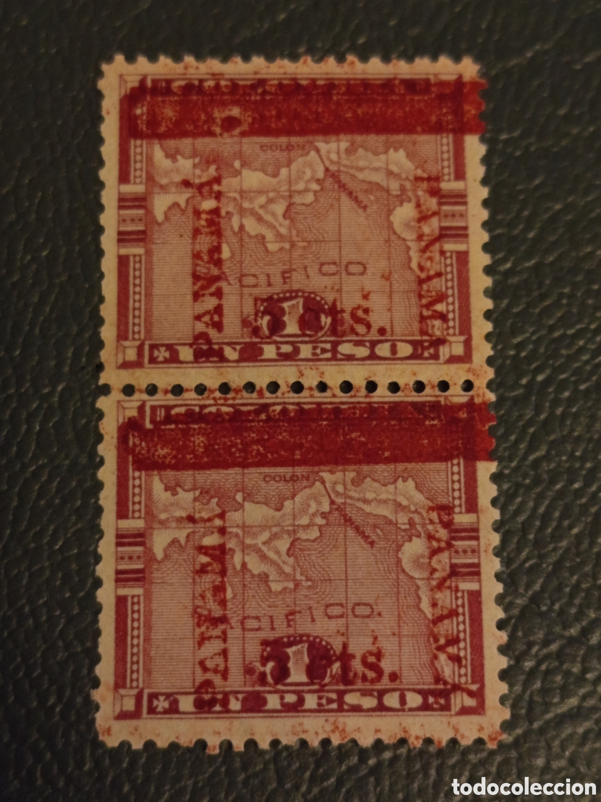 Sellos: Panam&aacute; 1906: Pareja de Sellos Provisionales, Sobrecarga 5cts sobre Mapa - Cat. Scott 183d