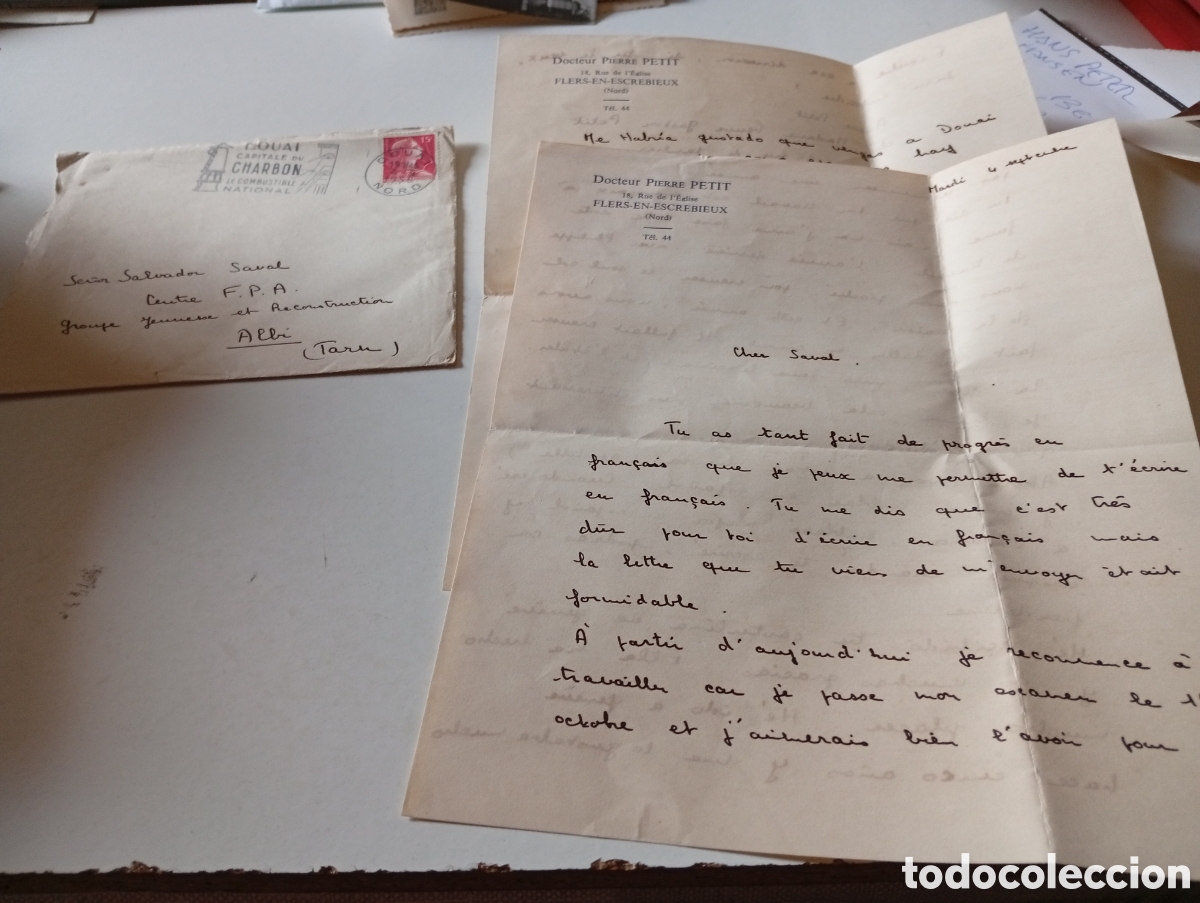 Sellos: Sobre con dos cartas Docteur Pierre Petit,cu&ntilde;o DOUAI capital del carb&oacute;n