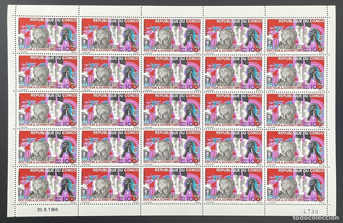 Sellos: Congo 1966 YT PA 45 tabl&oacute;n Albert Schweitzer m&eacute;dico humanitario