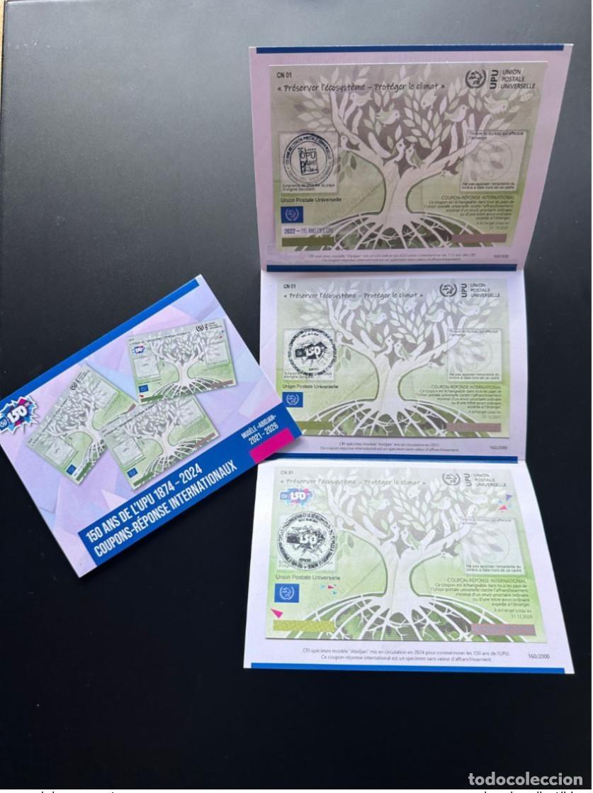 Sellos: Paris Berne - Carpeta de muestras 3x UPU Abidjan COUPON-REPONSE IRC IAS CRI