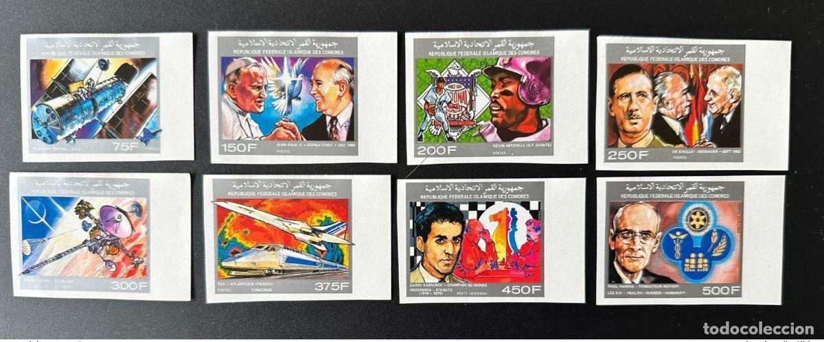 Sellos: Comoras 1990 Mi. 941 - 948 ND Rotary Chess Space De Gaulle Papa Juan Pablo Tren