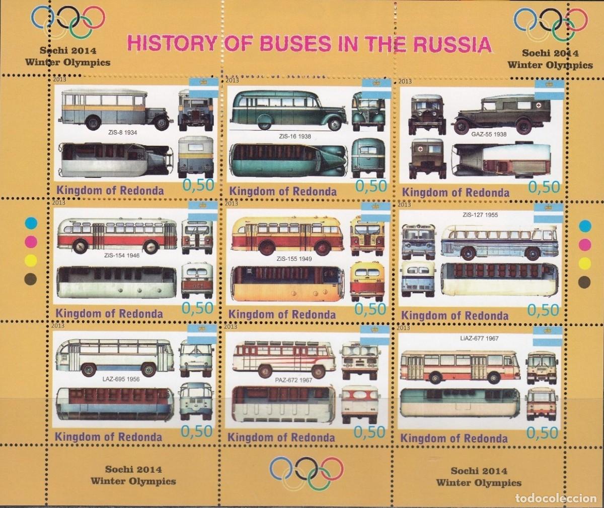 Sellos: REDONDA 2013 SHEET MNH AUTOBUSES BUSES JUEGOS OLIMPICOS SOCHI OLYMPIC GAMES TRANSPORTES DEPORTES