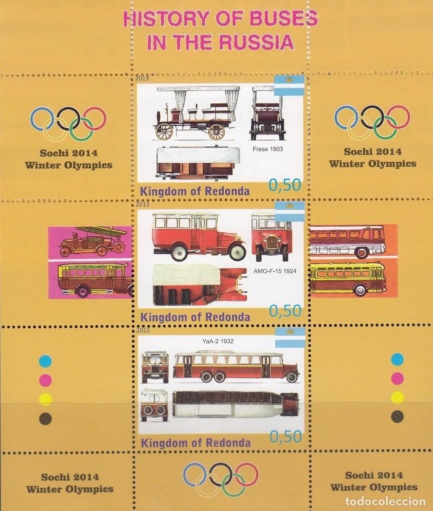 Sellos: REDONDA 2013 SHEET MNH AUTOBUSES BUSES JUEGOS OLIMPICOS SOCHI OLYMPIC GAMES TRANSPORTES DEPORTES