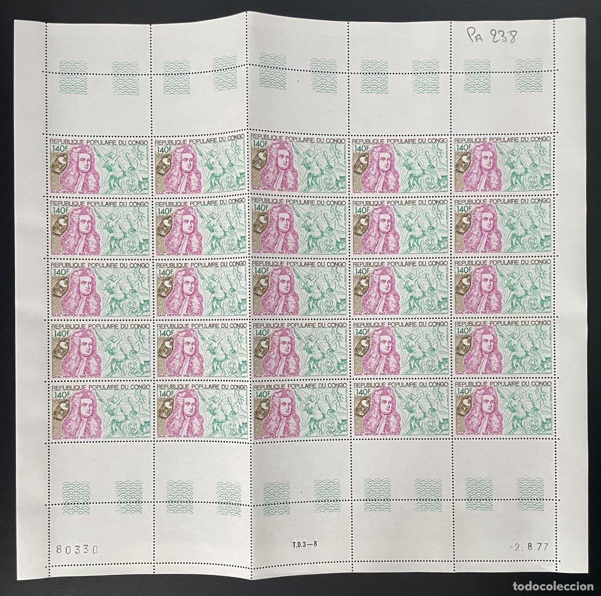 Sellos: Congo 1977 YT PA 238 tabl&oacute;n Isaac Newton ciencia f&iacute;sica astronom&iacute;a