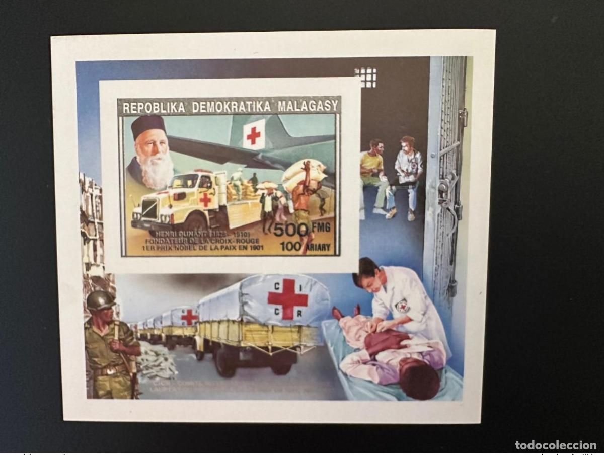 Sellos: Madagascar 1992 Mi. Bl. 1391 I ND Henri Dunant Avi&oacute;n de la Cruz Roja Cami&oacute;n