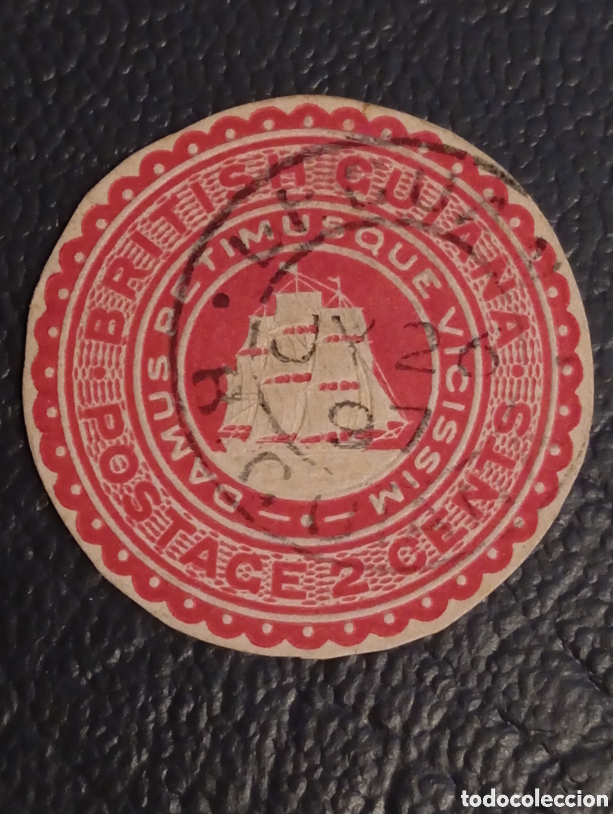 Sellos: Guayana Brit&aacute;nica 1882 - Sello 2 Cents Rojo &rdquo;Ship&rdquo; (Recorte Entero Postal) - SG #171 / Scott #101
