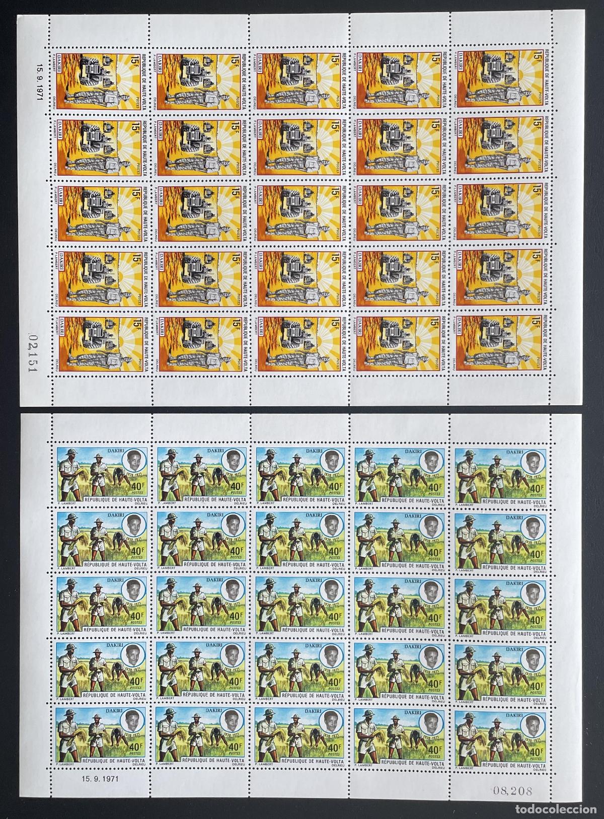 Sellos: Alto Volta 1971 YT 256-257 tabl&oacute;n Dakiri agricultura arroz homenaje &Aacute;frica