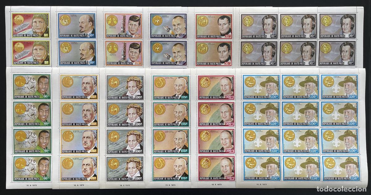 Sellos: Alto Volta 1974 YT 308-319 bloque zodiaco Kennedy Lenin Napole&oacute;n Pel&eacute;
