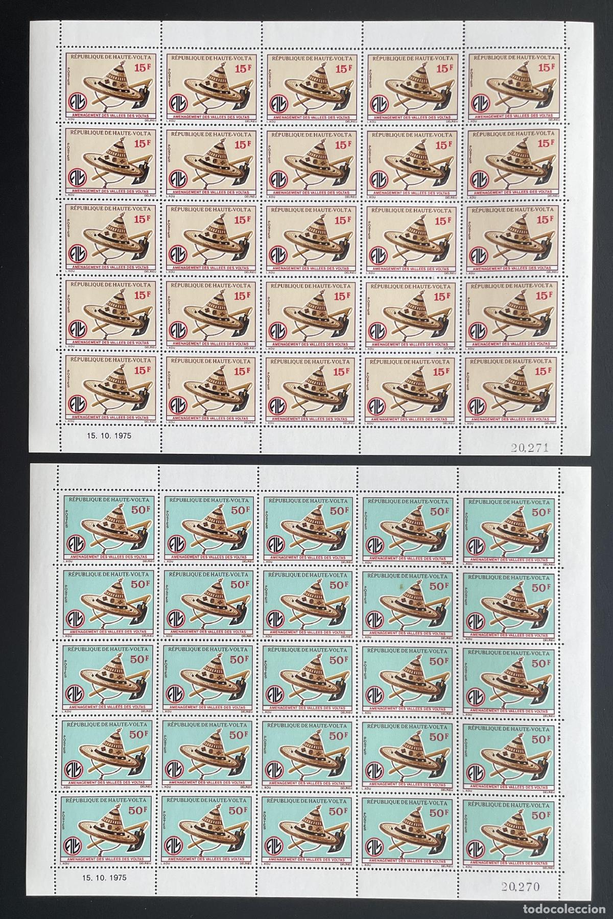 Sellos: Alto Volta 1975 YT 373-374 sombrero artesan&iacute;a acondicionamiento Valles Voltas