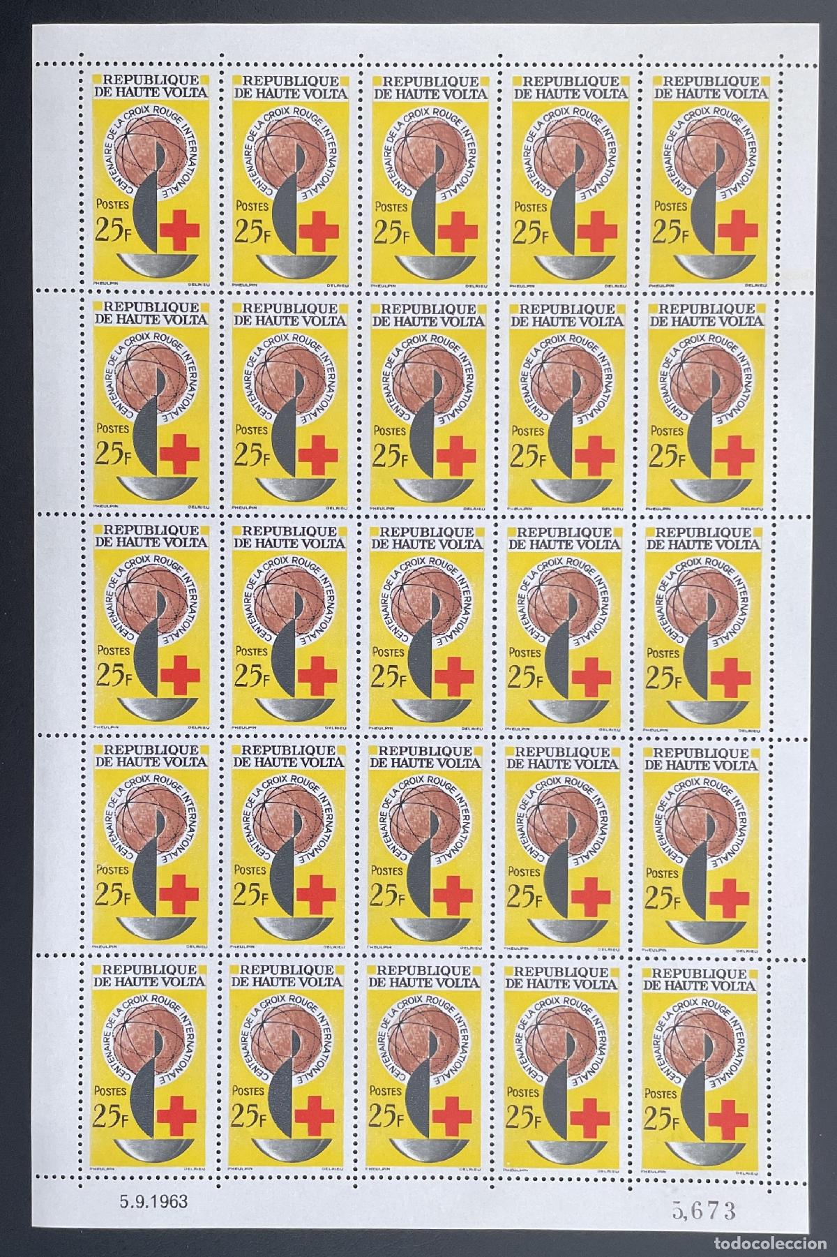 Stamps: Alto Volta 1963 YT 129 bloque Cruz Roja centenario Dunant globo salud