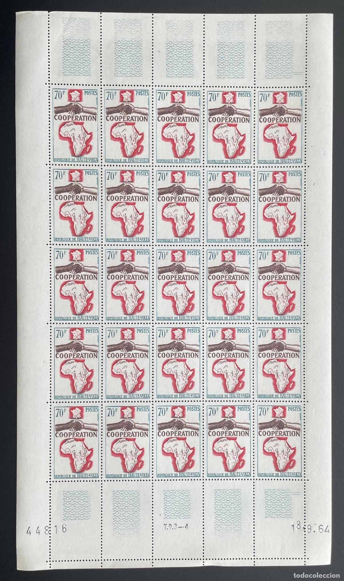 Stamps: Alto Volta 1964 YT 136 bloque Cooperaci&oacute;n &Aacute;frica mapa manos Francia