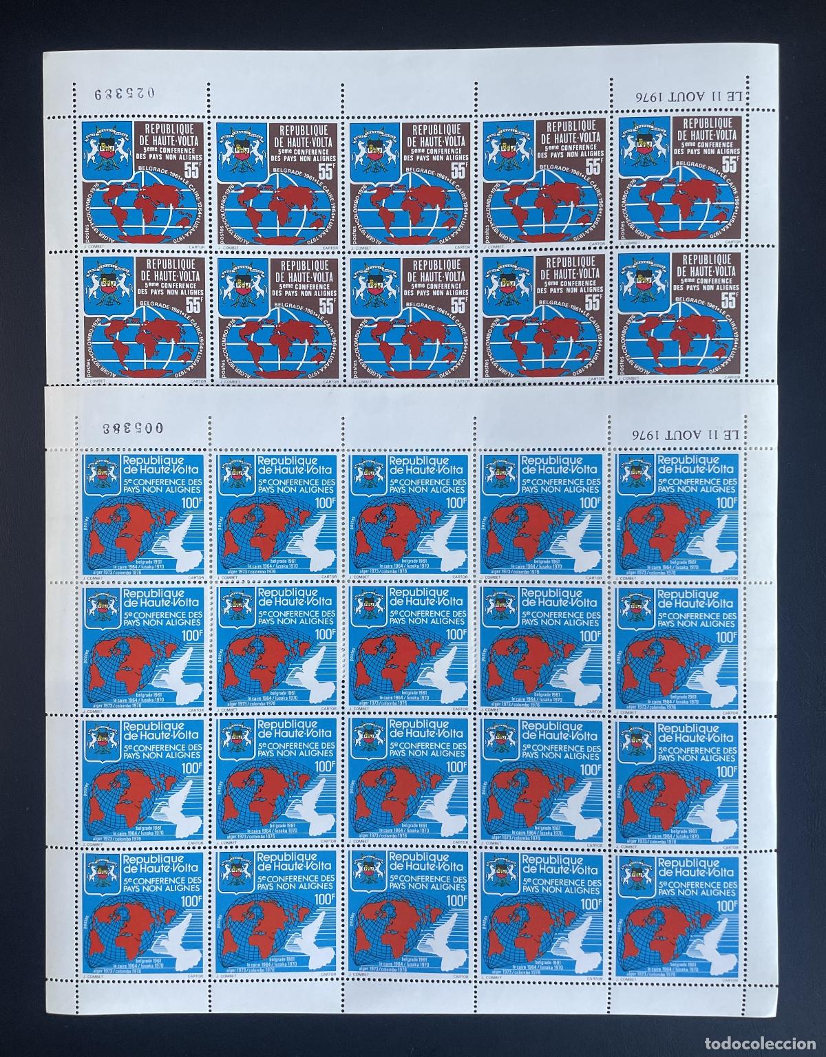 Sellos: Alto Volta 1976 YT 391-392 bloque conferencia pa&iacute;ses no alineados globo