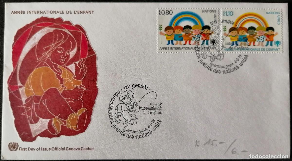 Sellos: NACIONES UNIDAS 1979 - SOBRE PRIMER D&Iacute;A / ... DE LA INFANCIA
