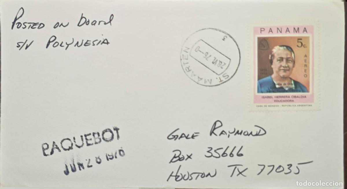 Sellos: O) 1976 PANAMA, PAQUEBOT, ISABEL HERRERA OBALDIA- EDUCATOR, CIRCULATED COVER TO HOUSTON