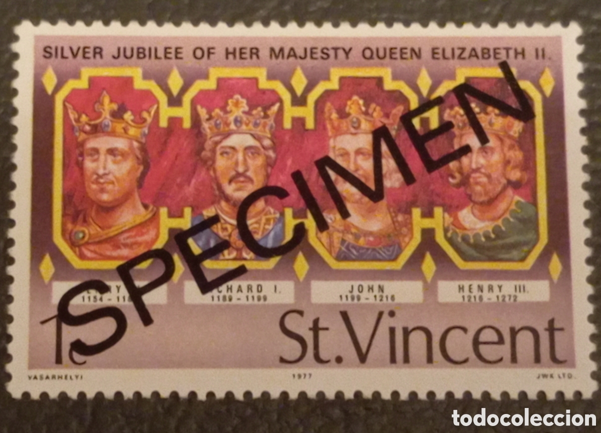 Sellos: 1977 St. Vincent Scott #484 SPECIMEN - Kings of England - MNH