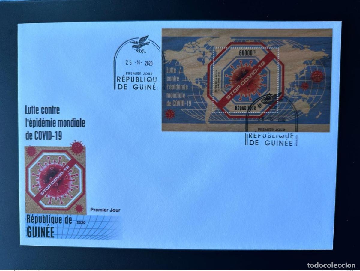 Sellos: Guinea 2020 Mi. Bl. 3307 FDC Lucha contra el coronavirus COVID-19 Wood