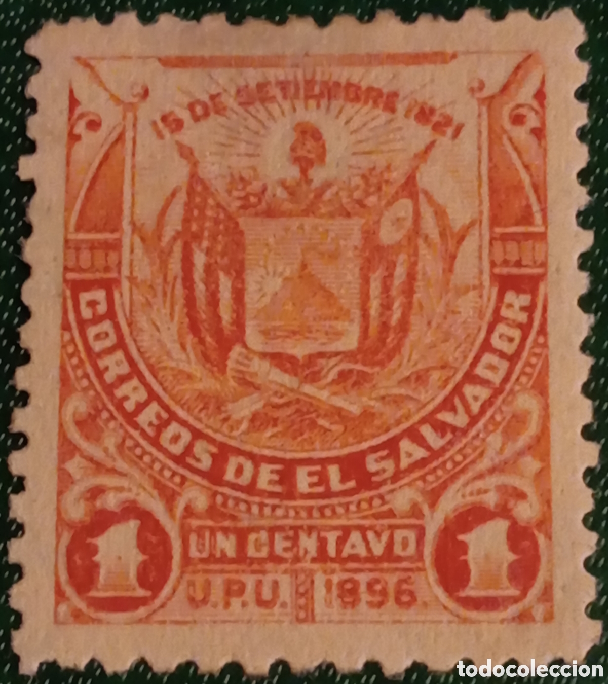 Sellos: El Salvador 1896 - Escudo de Armas - 1c Bermell&oacute;n - Scott #159 - MH