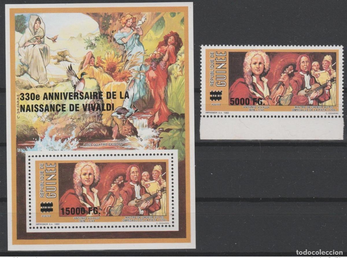 Sellos: Guinea 2008 Mi. 6307 Bl. 1645 Sobrecargado m&uacute;sica de Vivaldi por el 330 aniversario
