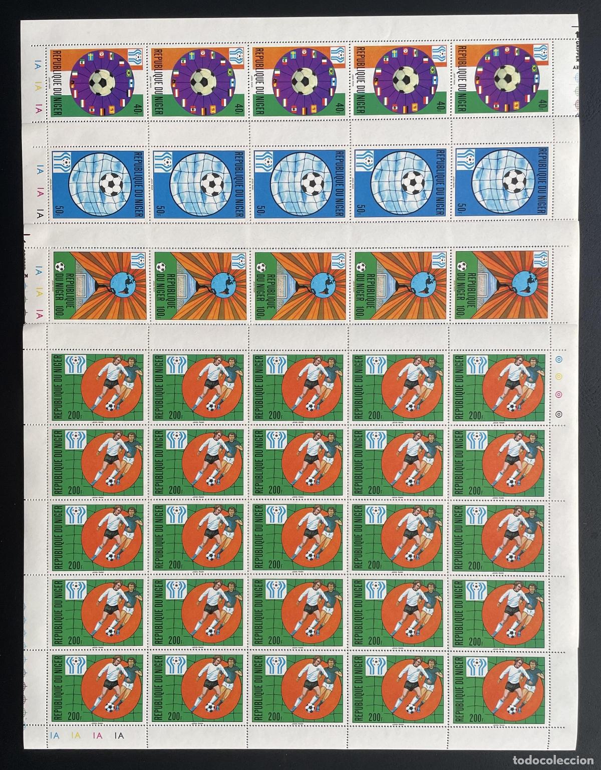 Sellos: N&iacute;ger 1978 YT 441-444 bloque Copa Mundial F&uacute;tbol Argentina banderas