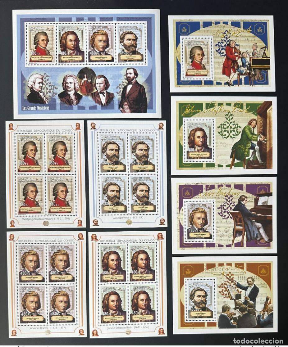 Sellos: Congo 2012 Mi. 2146 - 2149 Bl. 488 491 M&uacute;sicos Mozart Verdi Bach Brahms