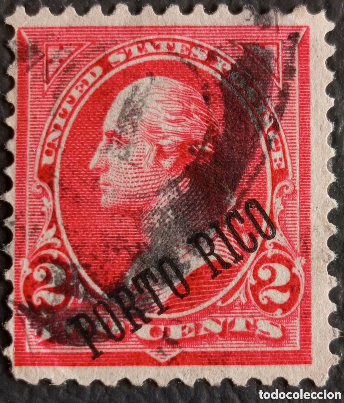 Sellos: Sello de EE.UU. para Puerto Rico 2c Washington Carm&iacute;n (Scott #211), Usado, A&ntilde;o 1899