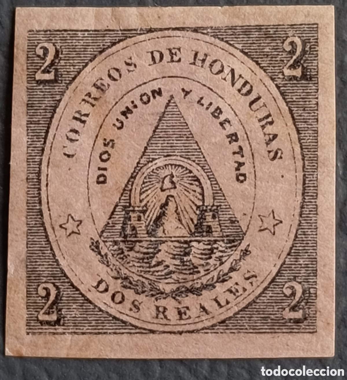 Sellos: Honduras 1866 - Sello 2 Reales Escudo de Armas - Michel N&deg; 2 / Scott N&deg; 2