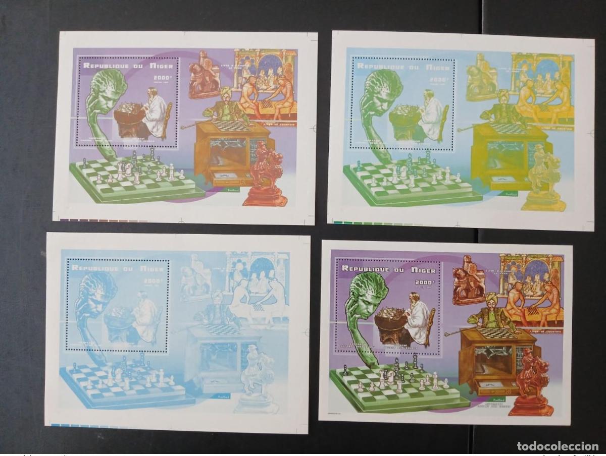 Sellos: N&iacute;ger 1999 Mi. Bl. 116 pruebas de color Ajedrez Schach Tolstoy Kasparow