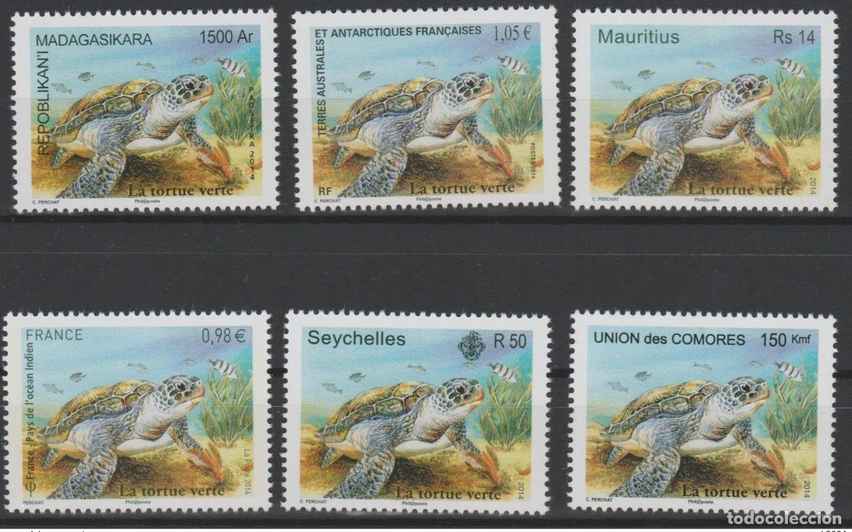 Sellos: The Green Turtle 2014 Edici&oacute;n conjunta Madagascar Seychelles Comoras MNH 6 val. **