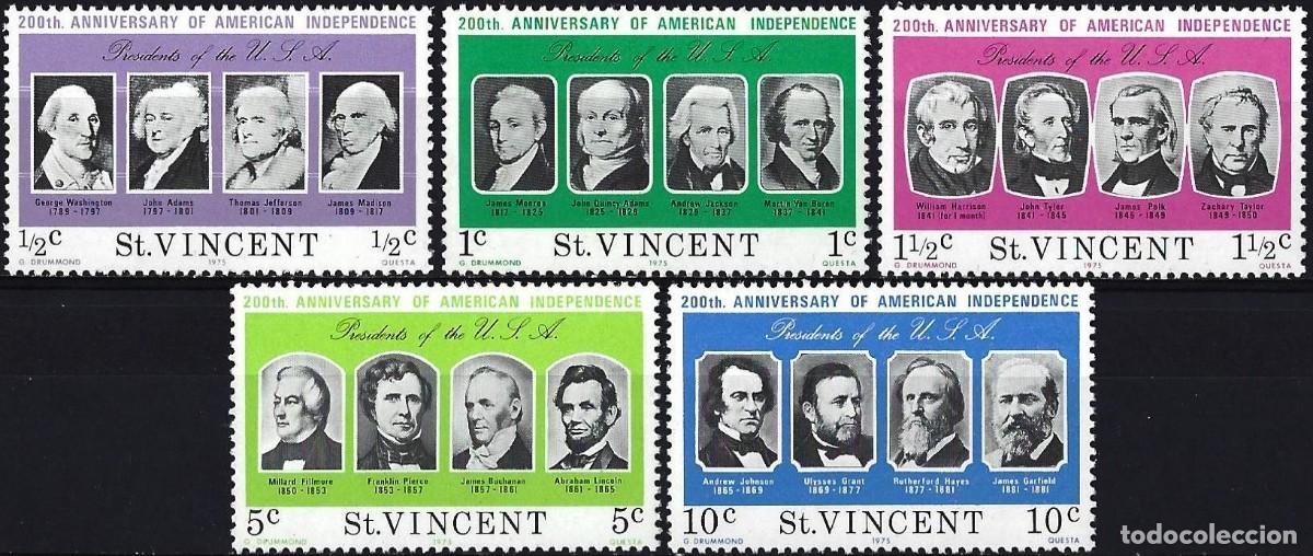 Sellos: San Vicente 1975 - Mi 411 a 415 - YT 414 a 418 - Presidentes de Estados Unidos - MNH**