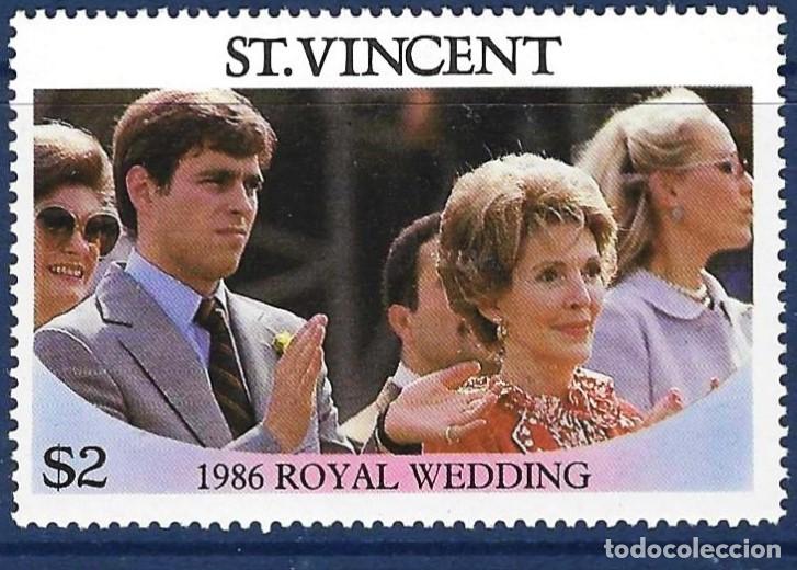 Sellos: San Vicente 1986 - Mi 973 - YT 948 - Principe Andrews y Nancy Reegan - MNH**