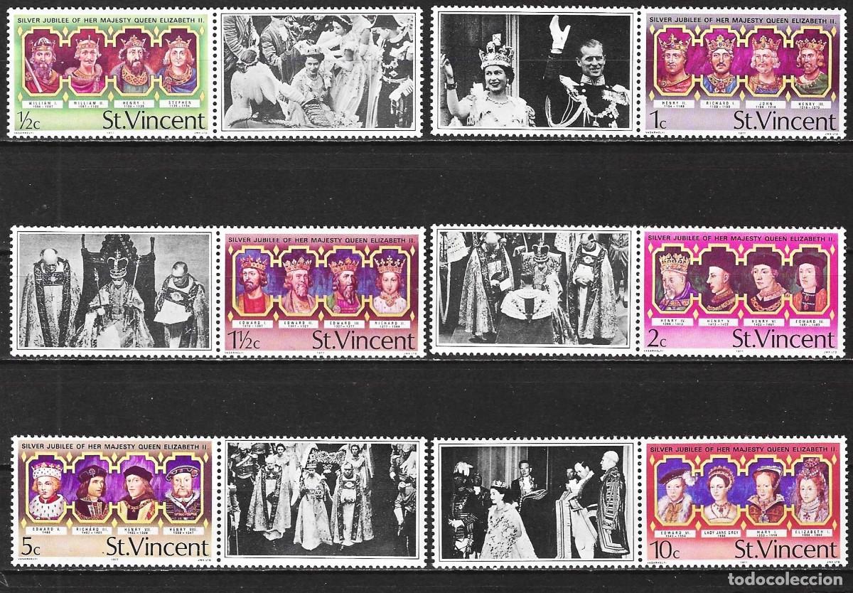 Sellos: San Vicente 1977 - Mi 459 a 464 - YT 458 a 463 +vi&ntilde;etas del Jubilea de la Reina Isabel II - MNH**