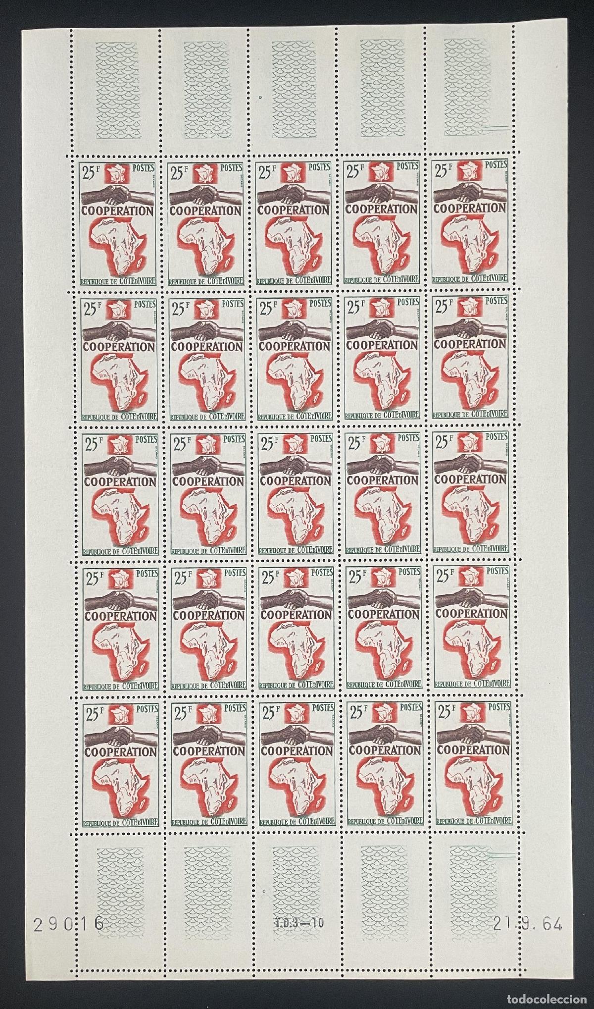 Sellos: Costa de Marfil 1964 YT 228 tabl&oacute;n Cooperaci&oacute;n &Aacute;frica entrega emisi&oacute;n conjunta