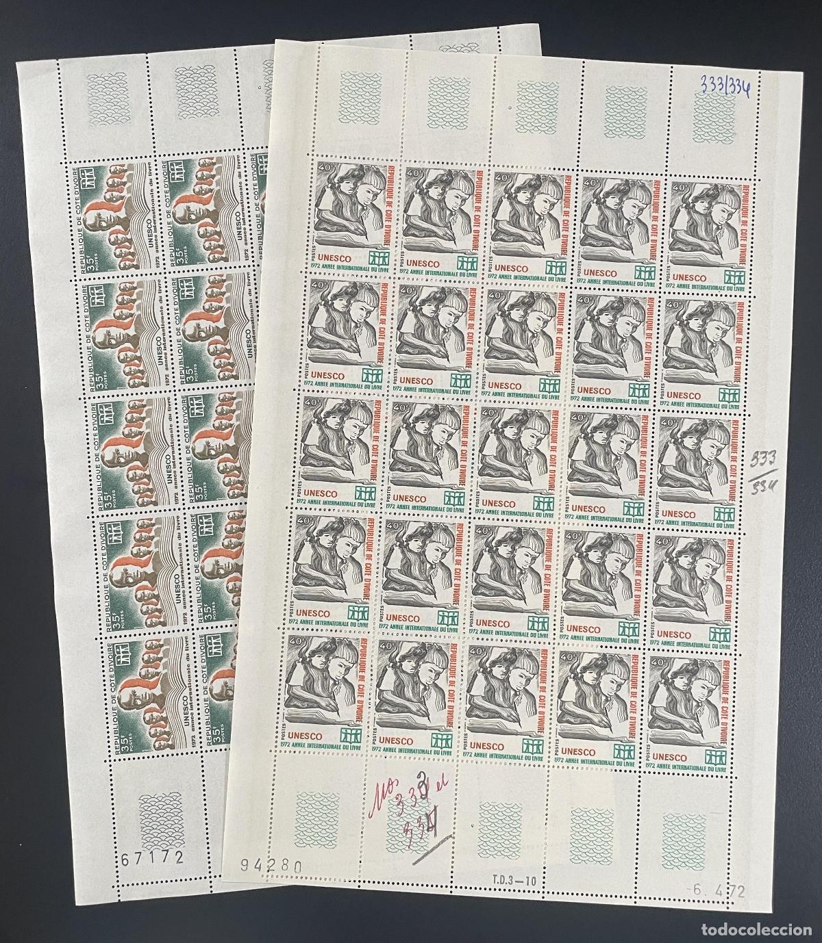 Sellos: Costa de Marfil 1972 YT 333-334 tabl&oacute;n Anuario Internacional la UNESCO