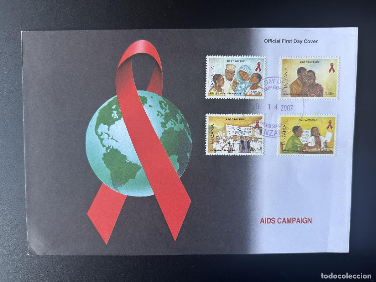 Sellos: Tanzania 2007 Mi. 4488 - 4491 FDC primer d&iacute;a de campa&ntilde;a contra el SIDA enfermedad y