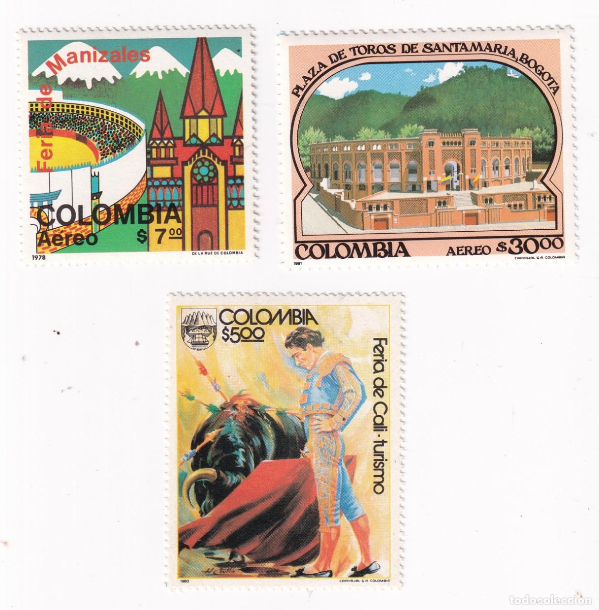Sellos: COLOMBIA - TEMATICA TOROS TAUROMAQUIA - 3 SELLOS NUEVO - 1978 1980 1981