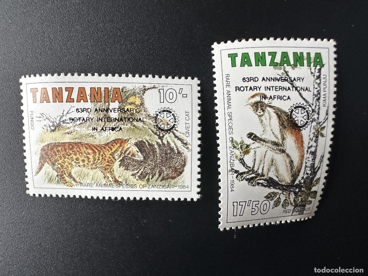 Sellos: Tanzania 1988 Mi. 459 - 460 animales sobrecargados Zanz&iacute;bar Civet monkey Rotary Club