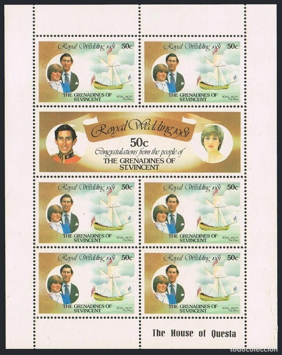 Sellos: ST. VINCENT GRENADINES 1981 SHEET MNH PRINCE CHARLES PRINCESS DIANA ROYAL WEDDING BODA REAL REALEZA