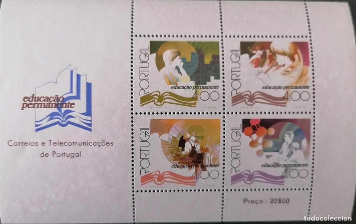 Sellos: PORTUGAL 1977 - HB A&Ntilde;O DE LA ENSE&Ntilde;ANZA PERMANENTE .