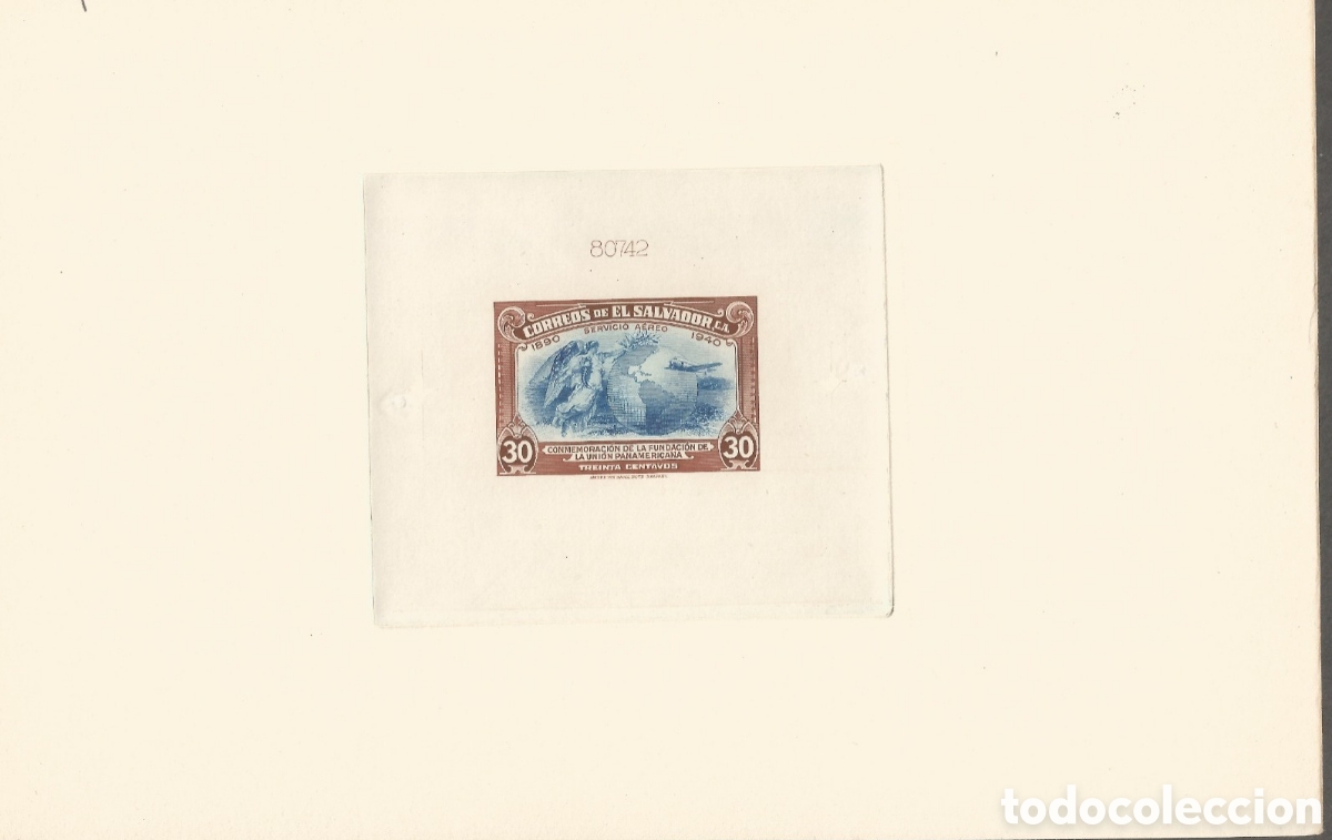 Sellos: Ca) El Salvador 1940 sello a&eacute;reo de treinta centavos