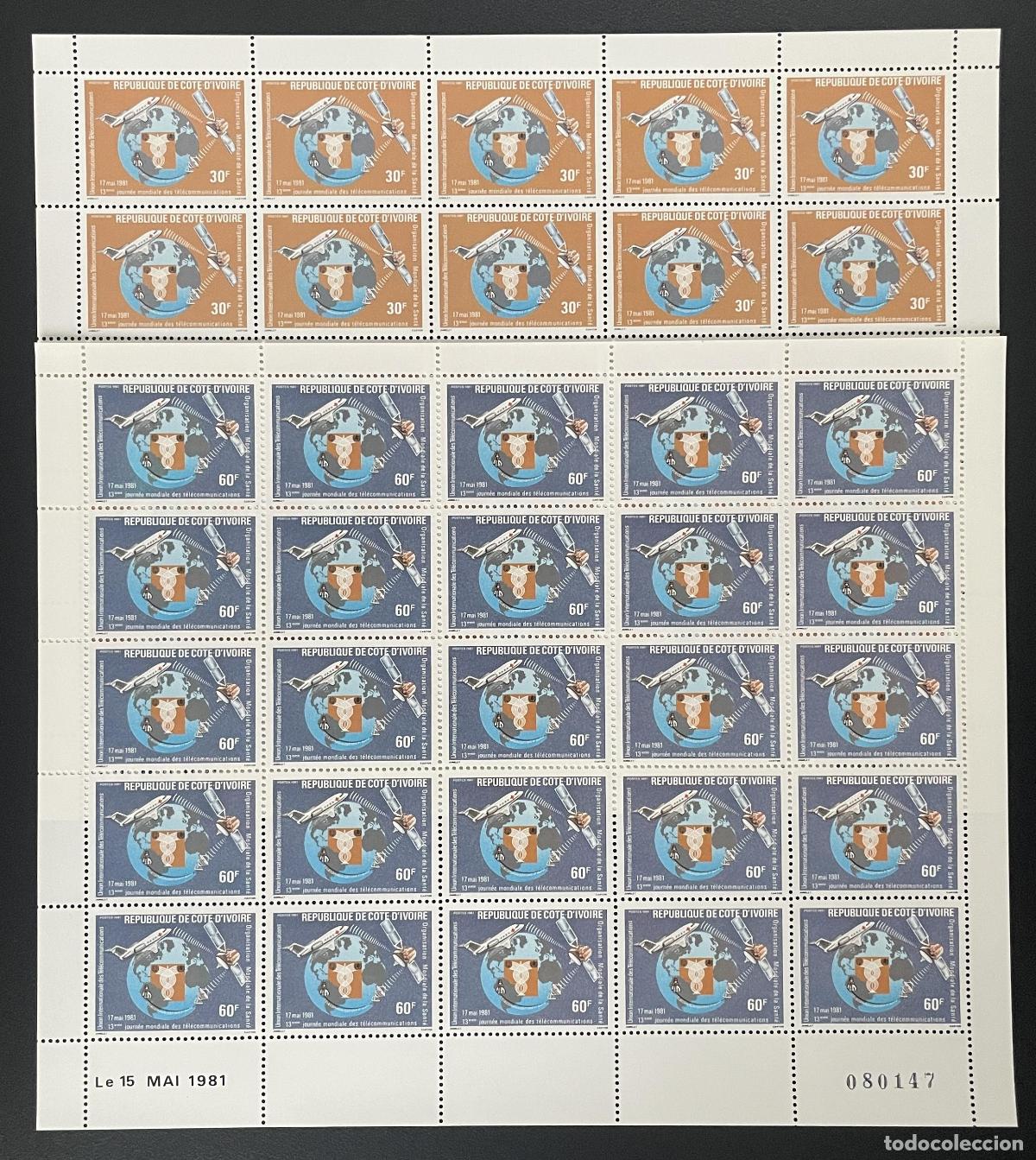 Sellos: Costa de Marfil 1981 YT 571-572 avi&oacute;n sat&eacute;lite telecomunicaciones d&iacute;a tabl&oacute;n