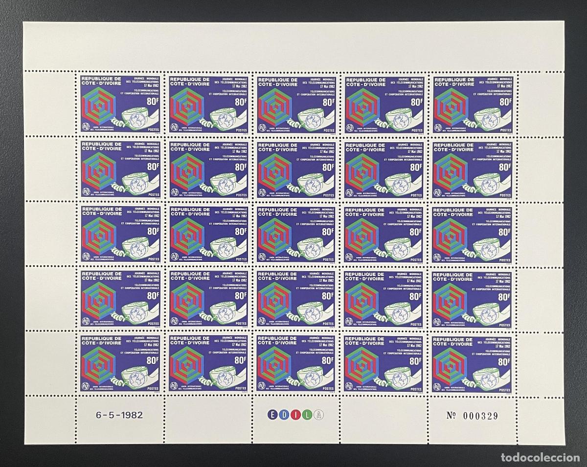 Sellos: Costa de Marfil 1982 YT 619 tabl&oacute;n D&iacute;a las Telecomunicaciones ITU Globe Satellite