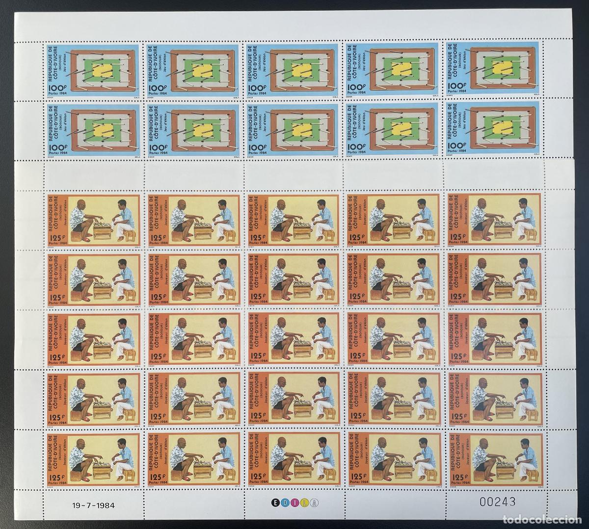 Sellos: Costa de Marfil 1984 YT 699-700 tabl&oacute;n juegos tradicionales &Eacute;lan player